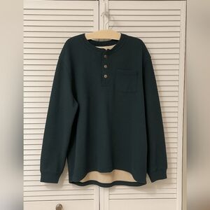 L.L. Bean Blue Long Sleeve fleece lined Henley Tee